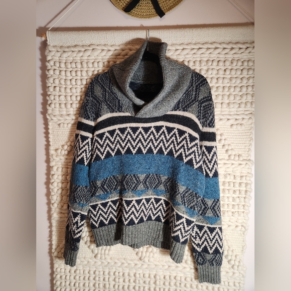 Vintage Gap Geo Fair Isle Wool & Alpaca blend Knitted Shawl Collar Sweater - Picture 7 of 8